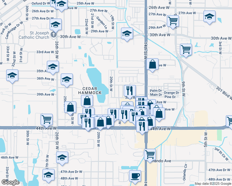 map of restaurants, bars, coffee shops, grocery stores, and more near 3715 19th Street West in Bradenton