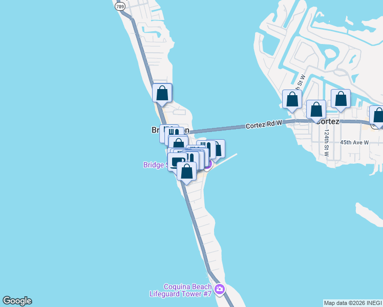 map of restaurants, bars, coffee shops, grocery stores, and more near 111 2nd Street North in Bradenton Beach