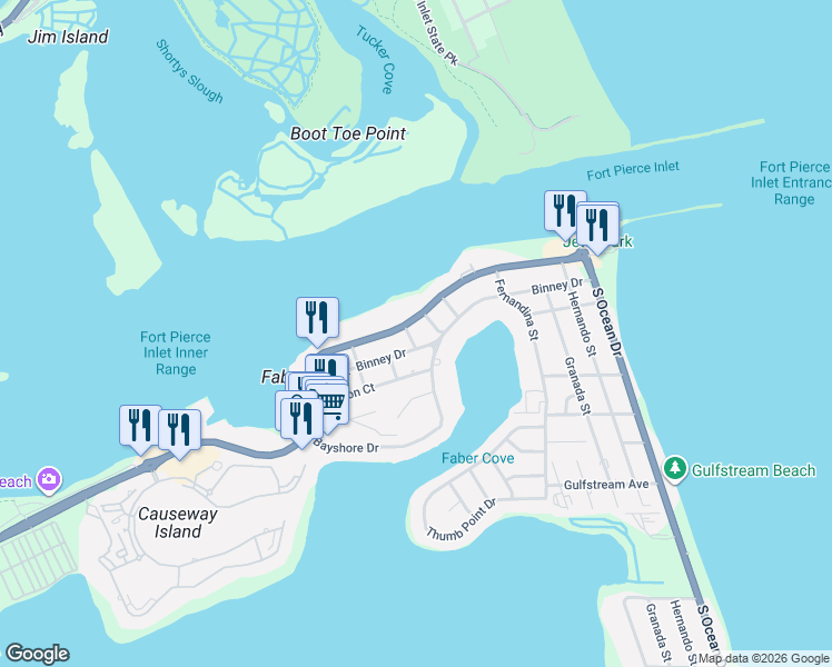 map of restaurants, bars, coffee shops, grocery stores, and more near 1406 Binney Drive in Fort Pierce