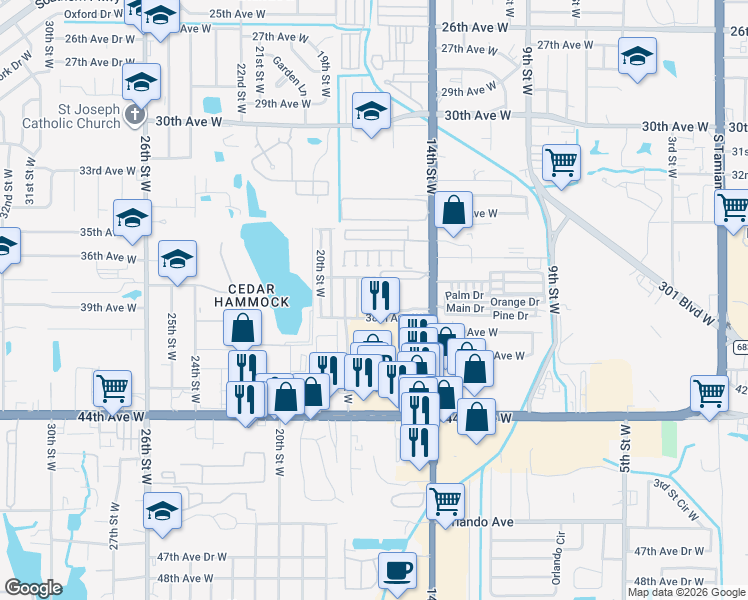 map of restaurants, bars, coffee shops, grocery stores, and more near 3711 16th Street West in Bradenton