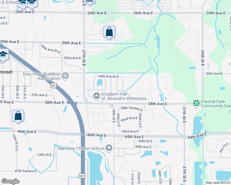 map of restaurants, bars, coffee shops, grocery stores, and more near 3520 30th Lane East in Bradenton