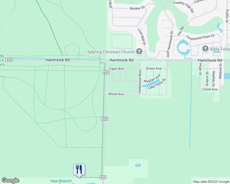 map of restaurants, bars, coffee shops, grocery stores, and more near 4825 Lakewood Road in Sebring