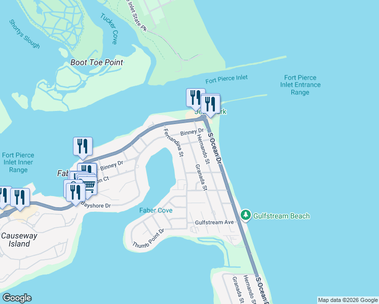 map of restaurants, bars, coffee shops, grocery stores, and more near 326 Fernandina Street in Fort Pierce