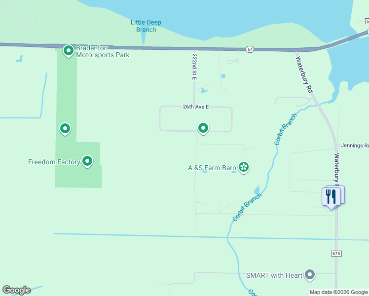 map of restaurants, bars, coffee shops, grocery stores, and more near 3520 222nd Street East in Bradenton