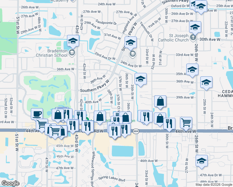 map of restaurants, bars, coffee shops, grocery stores, and more near 4009 38th Street West in Bradenton