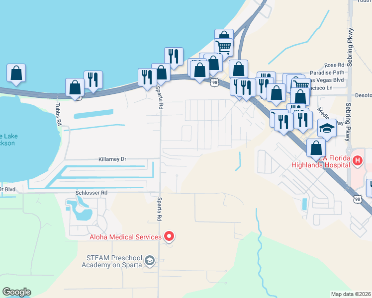 map of restaurants, bars, coffee shops, grocery stores, and more near 500-598 Canal St in Sebring