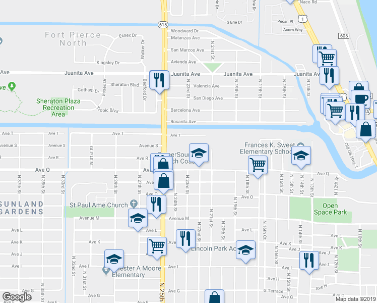 map of restaurants, bars, coffee shops, grocery stores, and more near 2202 Ave Q in Fort Pierce