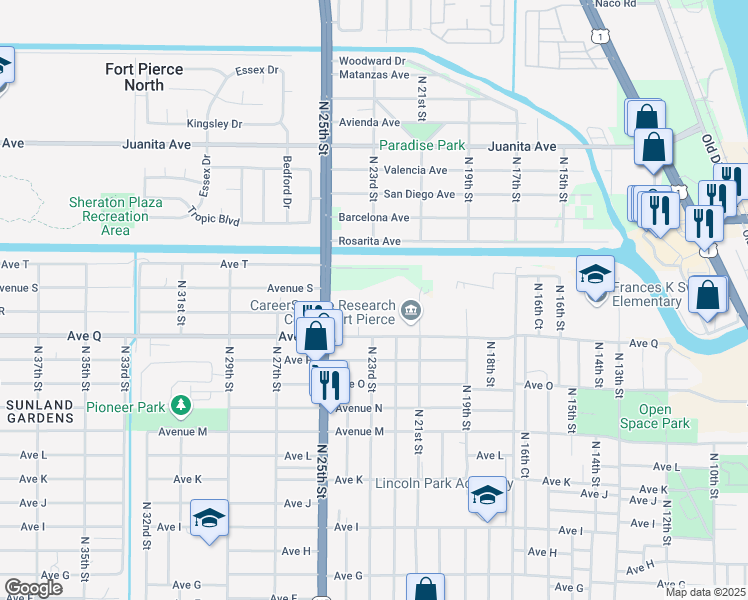 map of restaurants, bars, coffee shops, grocery stores, and more near 2202 Ave Q in Fort Pierce