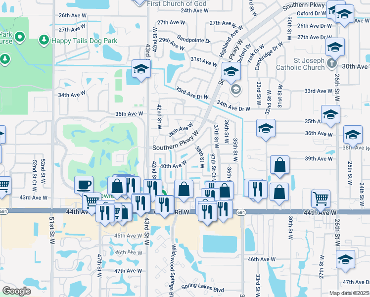 map of restaurants, bars, coffee shops, grocery stores, and more near 3804 39th Avenue West in Bradenton