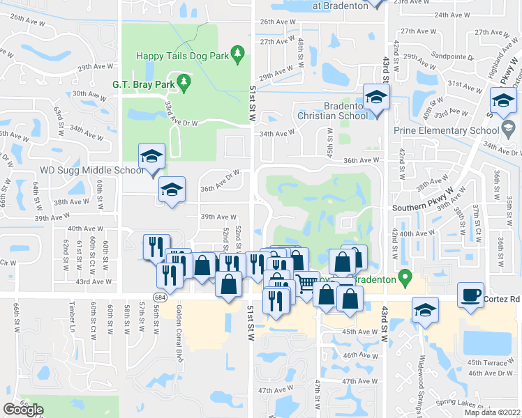 map of restaurants, bars, coffee shops, grocery stores, and more near in Bradenton
