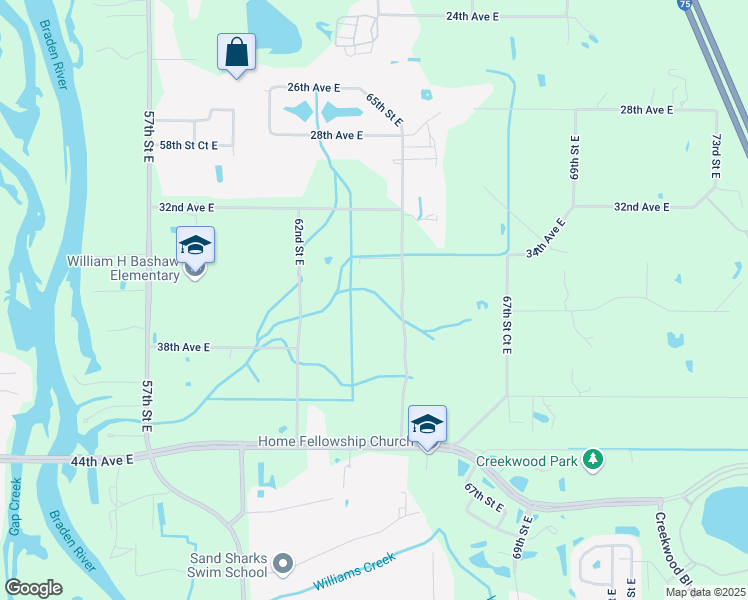 map of restaurants, bars, coffee shops, grocery stores, and more near 3504 65th Street East in Bradenton