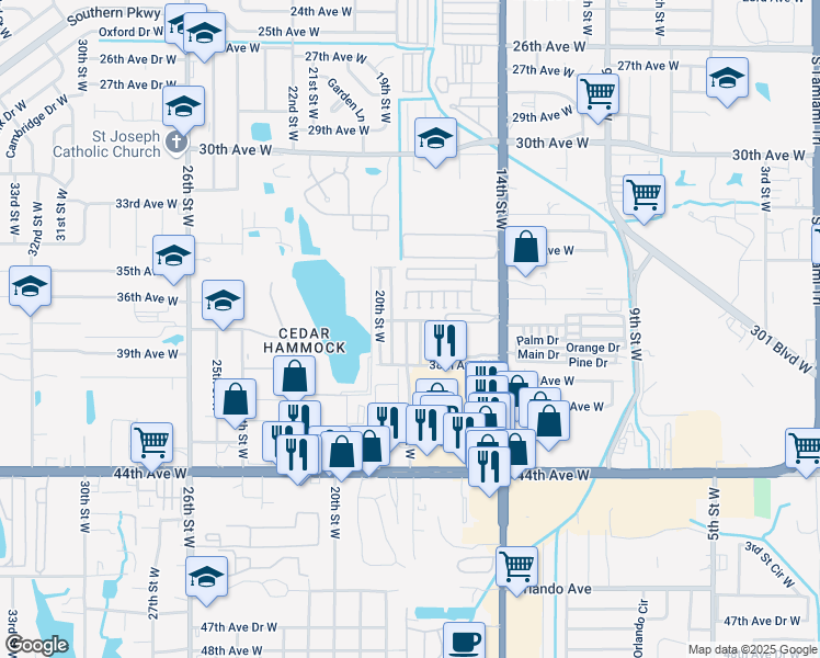 map of restaurants, bars, coffee shops, grocery stores, and more near 3517 19th Street West in Bradenton