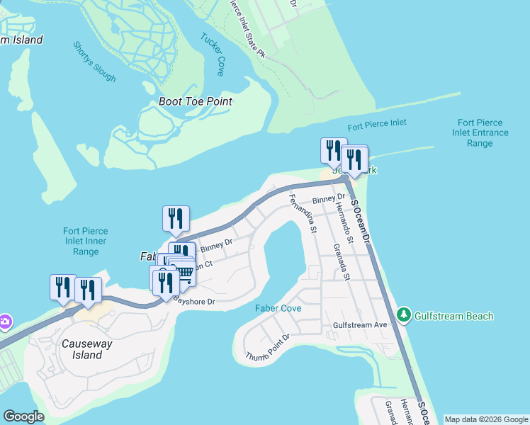 map of restaurants, bars, coffee shops, grocery stores, and more near 1608 Binney Drive in Fort Pierce