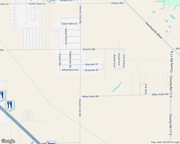 map of restaurants, bars, coffee shops, grocery stores, and more near 5024-5298 Roanoke Street in Sebring