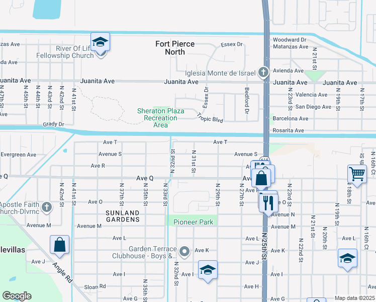 map of restaurants, bars, coffee shops, grocery stores, and more near 3104 Avenue S in Fort Pierce