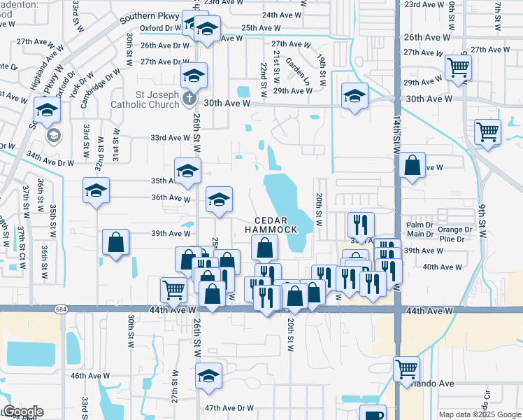 map of restaurants, bars, coffee shops, grocery stores, and more near 3799 Lake Bayshore Drive in Bradenton