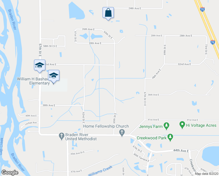 map of restaurants, bars, coffee shops, grocery stores, and more near 3504 65th Street East in Bradenton