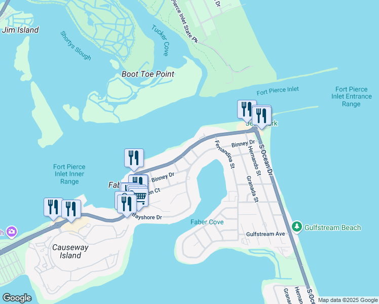 map of restaurants, bars, coffee shops, grocery stores, and more near 101 Eldorado Street in Fort Pierce