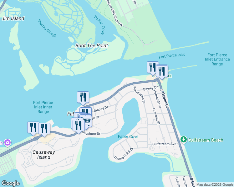 map of restaurants, bars, coffee shops, grocery stores, and more near 1508 Seaway Drive in Fort Pierce