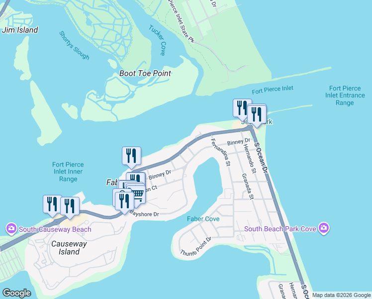 map of restaurants, bars, coffee shops, grocery stores, and more near 101 Eldorado Street in Fort Pierce