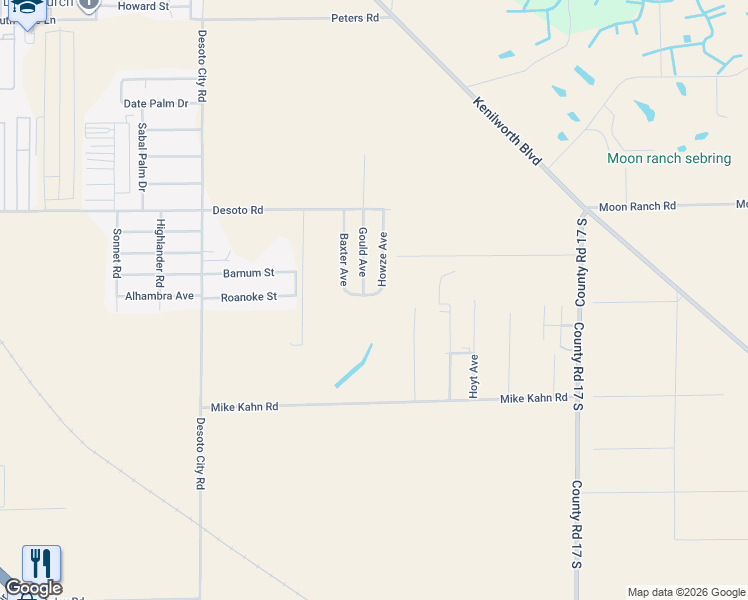 map of restaurants, bars, coffee shops, grocery stores, and more near 3418 Howze Avenue in Sebring