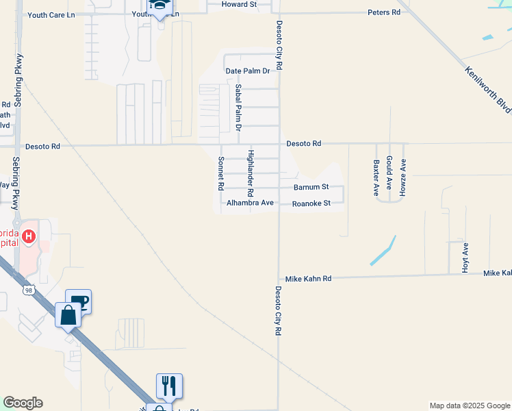 map of restaurants, bars, coffee shops, grocery stores, and more near 4703 Alhambra Ave in Sebring