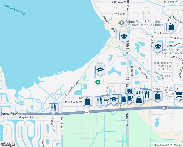 map of restaurants, bars, coffee shops, grocery stores, and more near 8127 37th Avenue Circle West in Bradenton