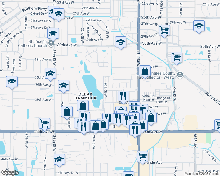 map of restaurants, bars, coffee shops, grocery stores, and more near 3517 19th Street West in Bradenton