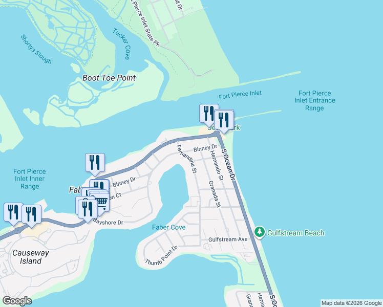 map of restaurants, bars, coffee shops, grocery stores, and more near 1710 Saint Lucie Court in Fort Pierce