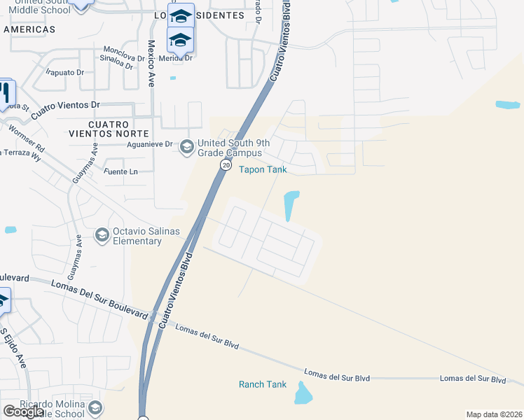 map of restaurants, bars, coffee shops, grocery stores, and more near Holstein Lane in Laredo