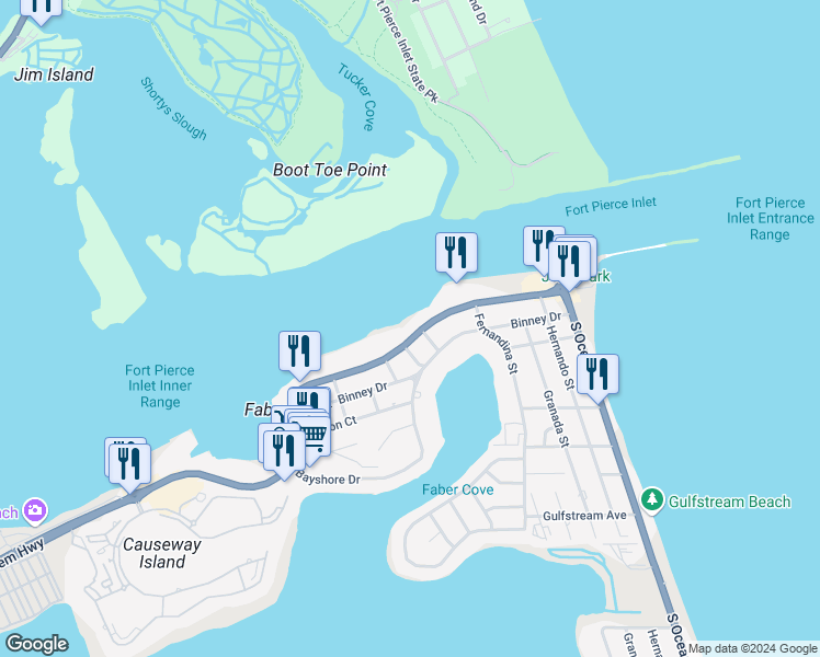 map of restaurants, bars, coffee shops, grocery stores, and more near 1508 Seaway Drive in Fort Pierce