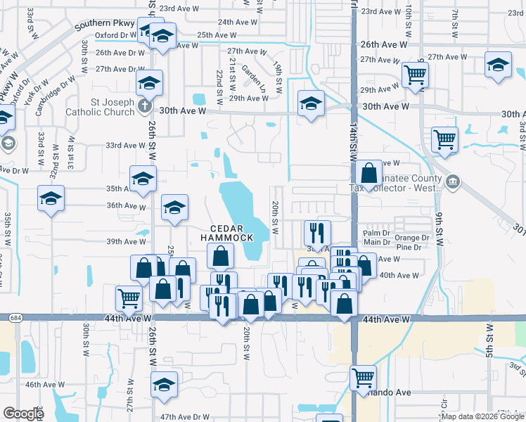 map of restaurants, bars, coffee shops, grocery stores, and more near 3374 Lake Bayshore Drive in Bradenton