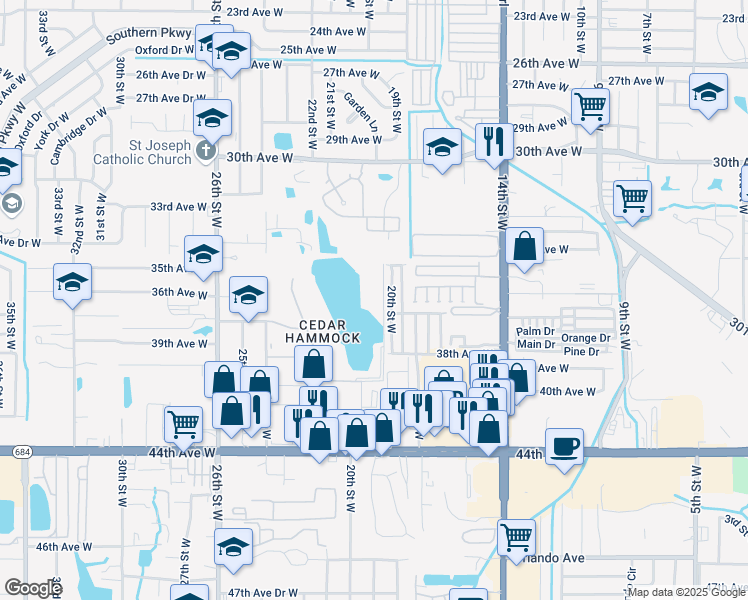 map of restaurants, bars, coffee shops, grocery stores, and more near 3374 Lake Bayshore Drive in Bradenton