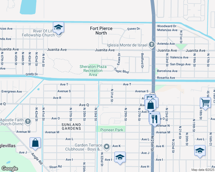 map of restaurants, bars, coffee shops, grocery stores, and more near 3105 Avenue T in Fort Pierce