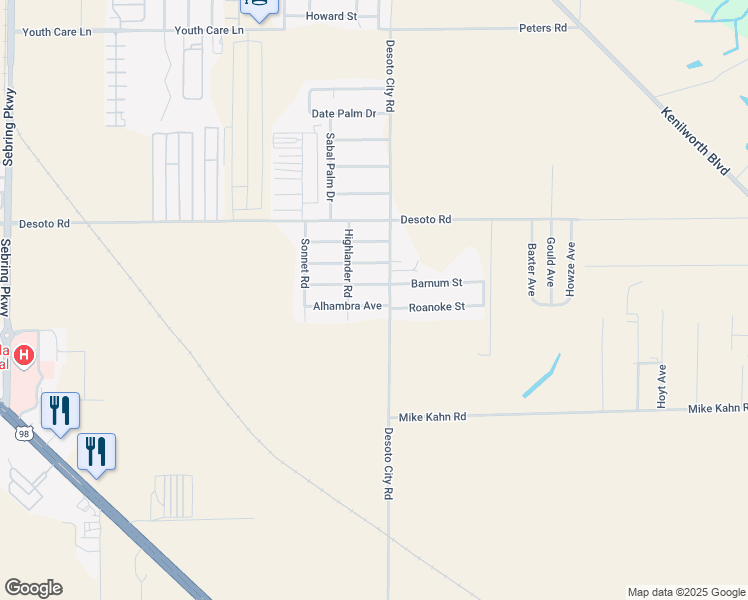 map of restaurants, bars, coffee shops, grocery stores, and more near 4806 Alhambra Avenue in Sebring