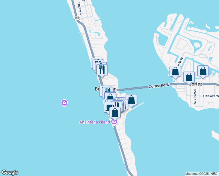 map of restaurants, bars, coffee shops, grocery stores, and more near in Bradenton Beach