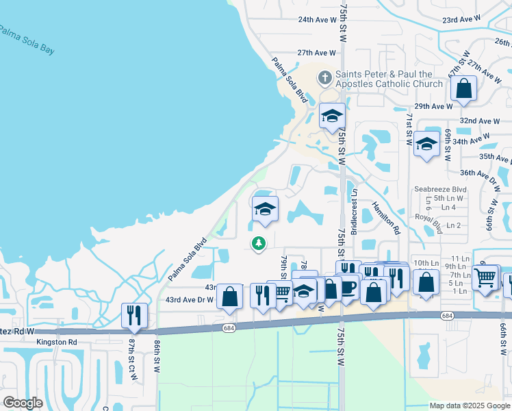 map of restaurants, bars, coffee shops, grocery stores, and more near 8127 37th Avenue Circle West in Bradenton