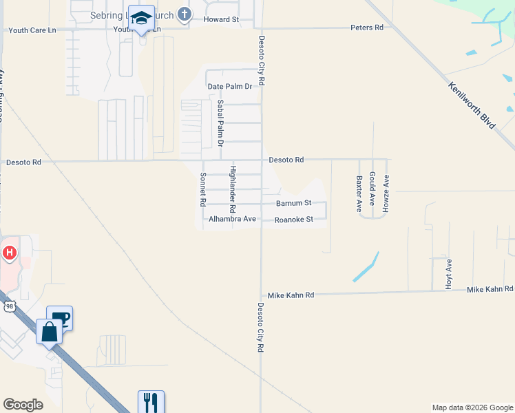 map of restaurants, bars, coffee shops, grocery stores, and more near 4901-5299 Roanoke St in Sebring