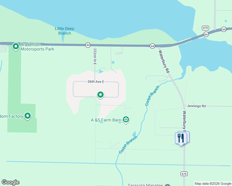 map of restaurants, bars, coffee shops, grocery stores, and more near 22230 26th Avenue East in Bradenton
