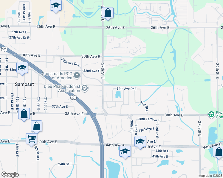 map of restaurants, bars, coffee shops, grocery stores, and more near 3403 28th Street East in Bradenton