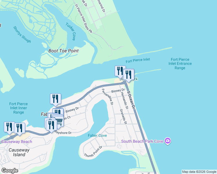 map of restaurants, bars, coffee shops, grocery stores, and more near 1751 Seaway Drive in Fort Pierce