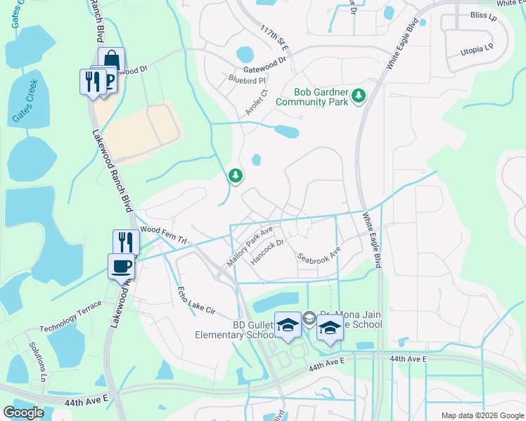 map of restaurants, bars, coffee shops, grocery stores, and more near 3438 Chestertown Loop in Lakewood Ranch