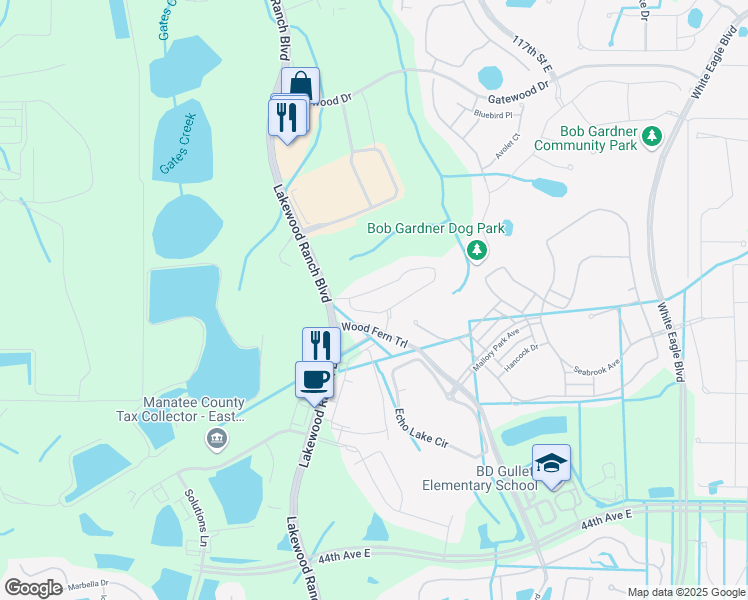 map of restaurants, bars, coffee shops, grocery stores, and more near 2116 Pope Road in Bradenton