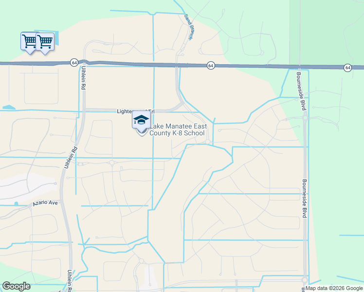 map of restaurants, bars, coffee shops, grocery stores, and more near 17500 SR 64 East in Bradenton