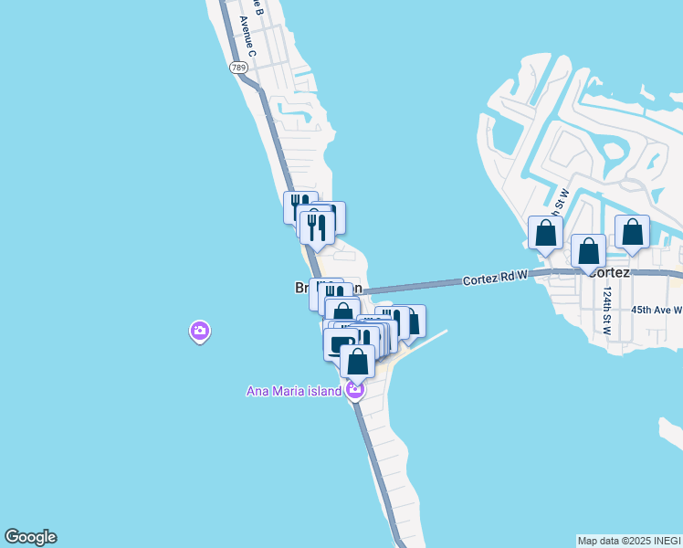 map of restaurants, bars, coffee shops, grocery stores, and more near 611 Gulf Drive North in Bradenton Beach