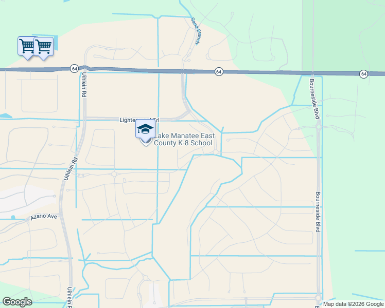 map of restaurants, bars, coffee shops, grocery stores, and more near 17500 SR 64 East in Bradenton