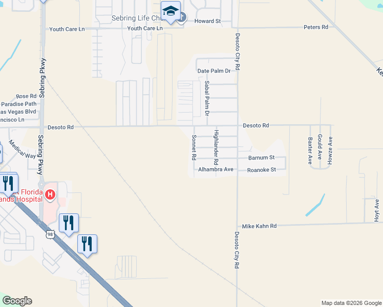 map of restaurants, bars, coffee shops, grocery stores, and more near 3307 Sonnet Road in Sebring