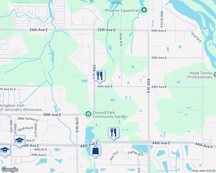 map of restaurants, bars, coffee shops, grocery stores, and more near 4116 34th Avenue East in Bradenton