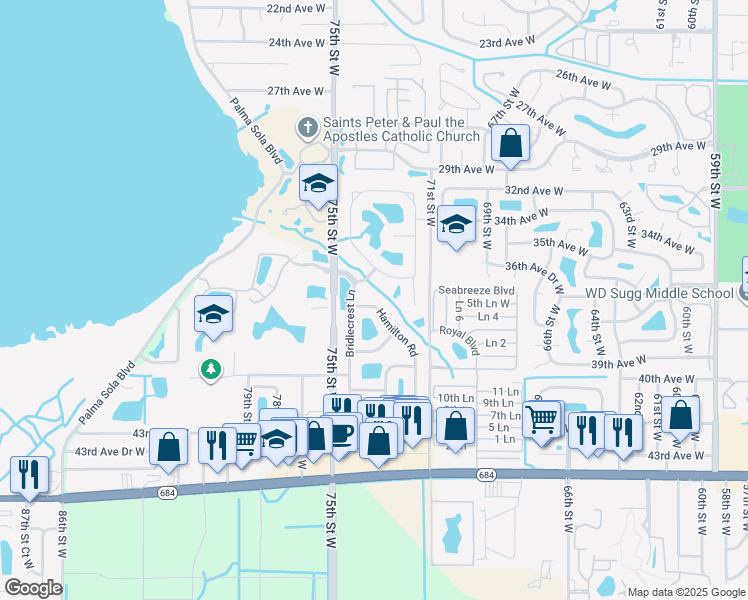 map of restaurants, bars, coffee shops, grocery stores, and more near 7404 Hamilton Rd in Bradenton