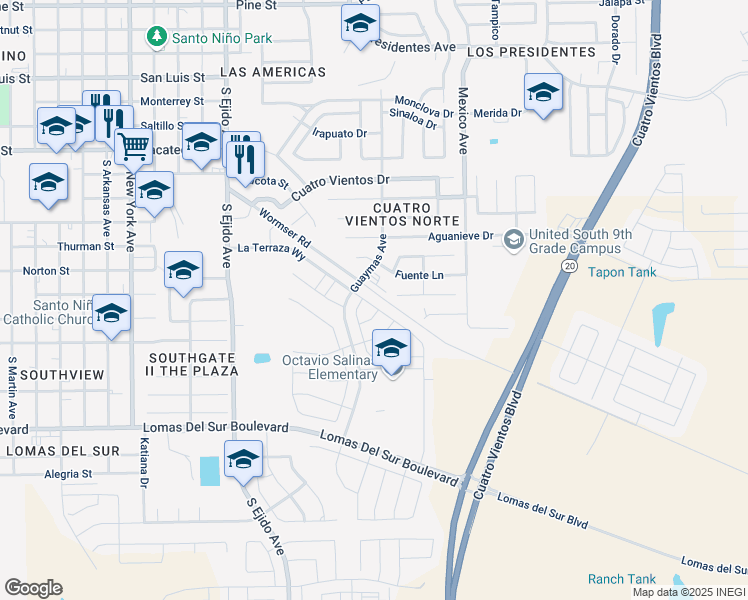 map of restaurants, bars, coffee shops, grocery stores, and more near 3602 Brumoso Court in Laredo